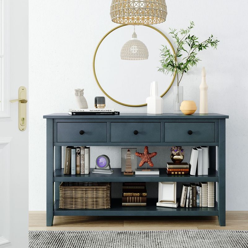 Nestfair Solid Wood Console Table with Three Top Drawers and Two Open Shelves - Beige