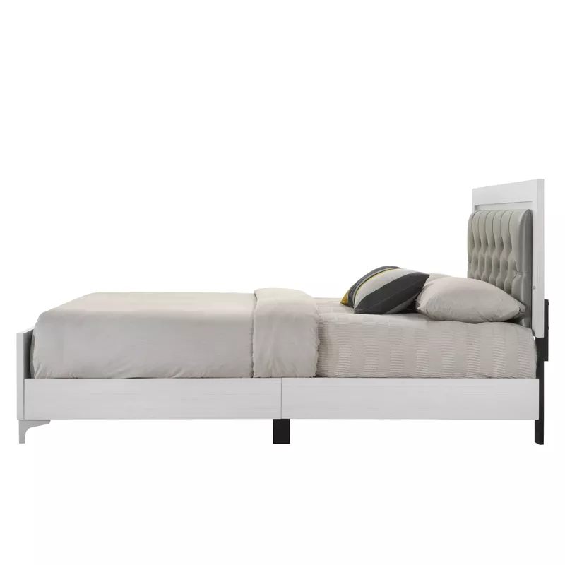 ACME Casilda Queen Bed w/LED, Gray Synthetic Leather & White Finish