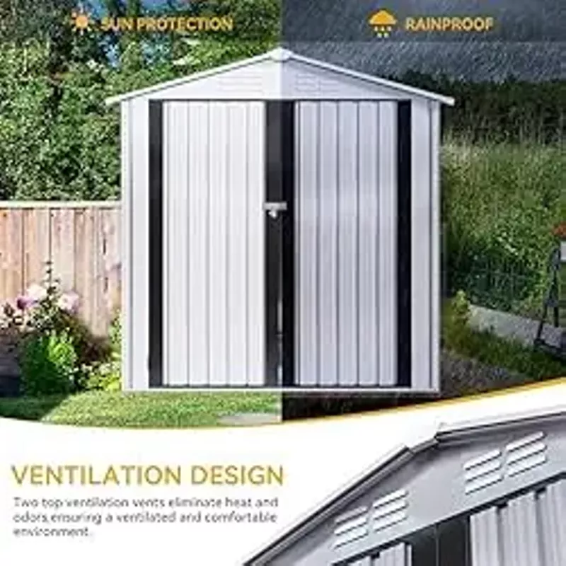 DWVO 6x4ft Metal Outdoor Storage Shed, Large Heavy Duty Tool Sheds with Lockable Doors & Air Vent for Backyard Patio Lawn to Store Bikes, Tools, Lawnmowers,White