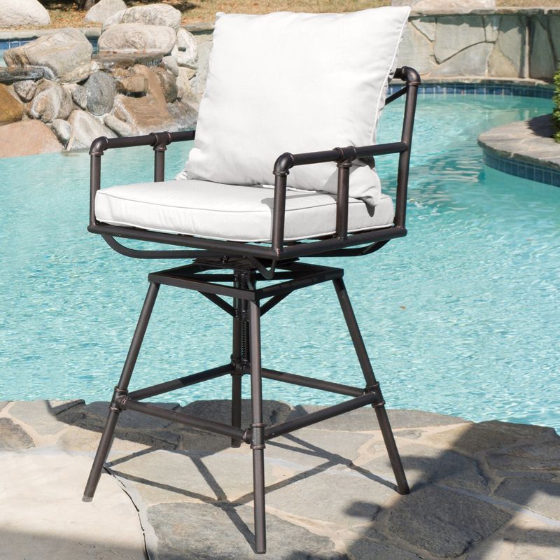 Northrup Pipe Outdoor Adjustable Barstool with Cushions by Christopher Knight Home - Black Copper