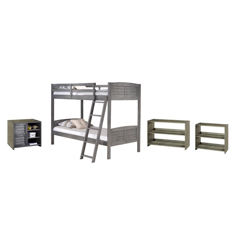 Twin over Twin Bunk with Case Goods - Twin over Twin - Bunk, 3 Drawer Chest, Bookcase
