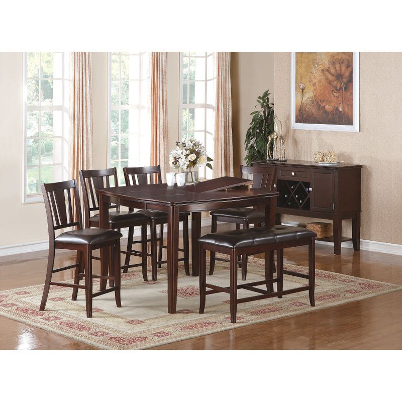 Upholstered Counter Height Chairs in Dark Brown Finish, Set of 2 - Counter Height - 23-28 in. - Set of 2
