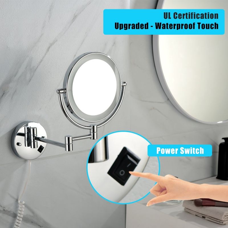 8 Inch LED Wall Mount Two-Sided Magnifying Makeup Vanity Mirror - Silver - 13.5*9*8 - Silver