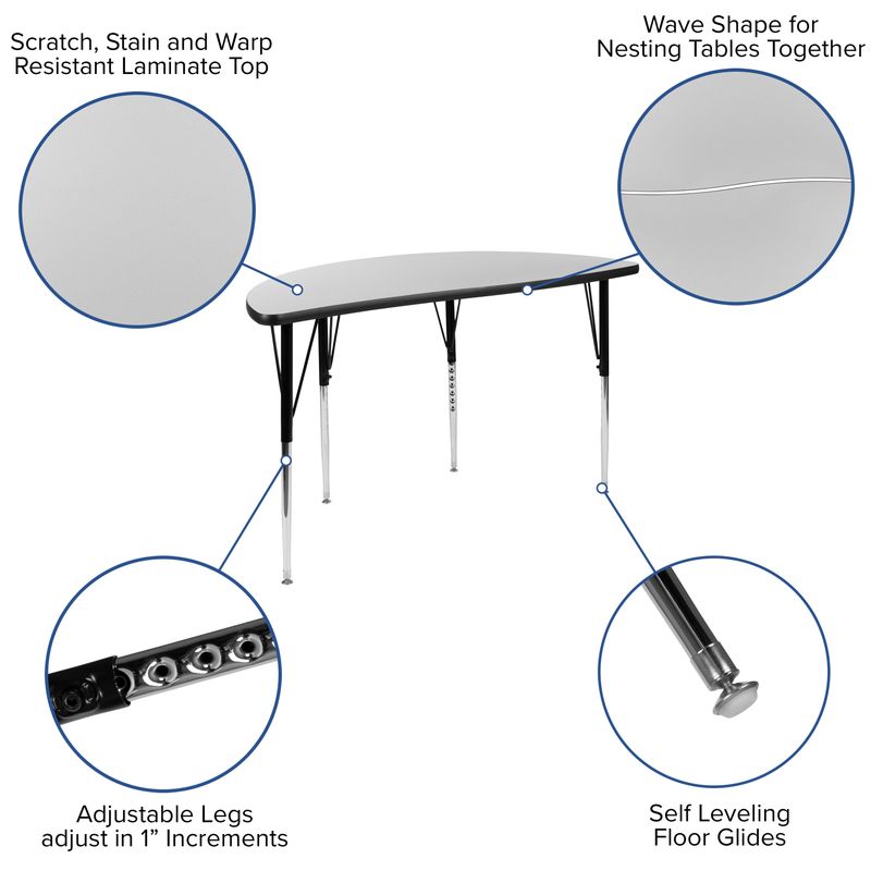 2 Piece 47.5" Circle Wave Collaborative Grey Adjustable Activity Table Set - Oak