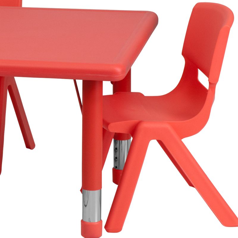 24"W x 48"L Rectangle Plastic Adjustable Activity Table Set - 4 Chairs - Red - 4 pack