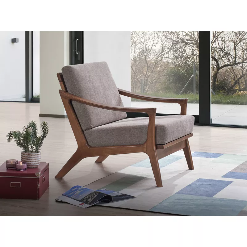 ACME Lide Accent Chair, Light Brown Fabric & Brown Finish