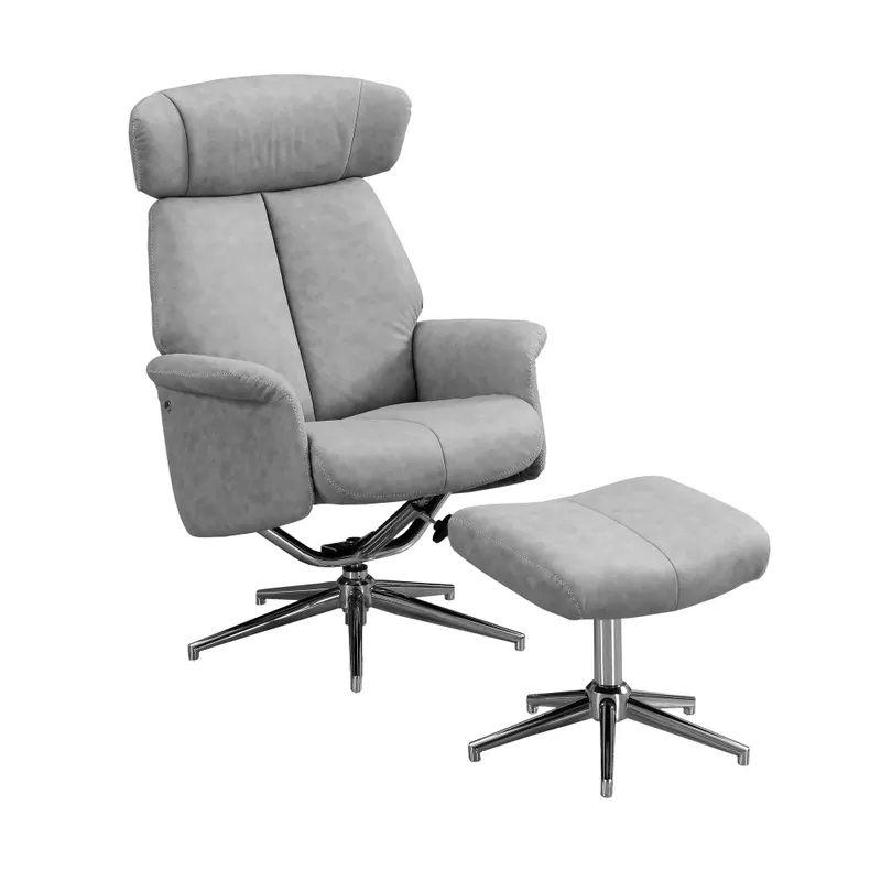 Accent Chair/ Set Of 2/ Recliner/ Swivel/ Ottoman/ Living Room/ Bedroom/ Fabric/ Metal Base/ Grey/ Chrome/ Contemporary/ Modern