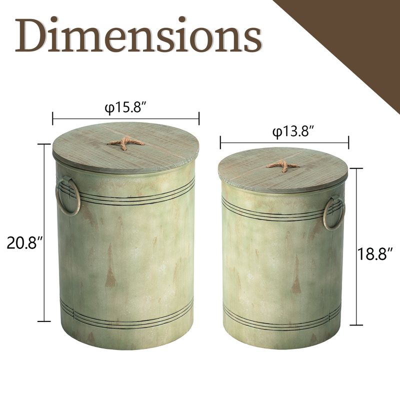 COSIEST Set of 2 Country Farmstyle Storage Barrels,Storage Stools and Table - Set of 2 - Set of 2