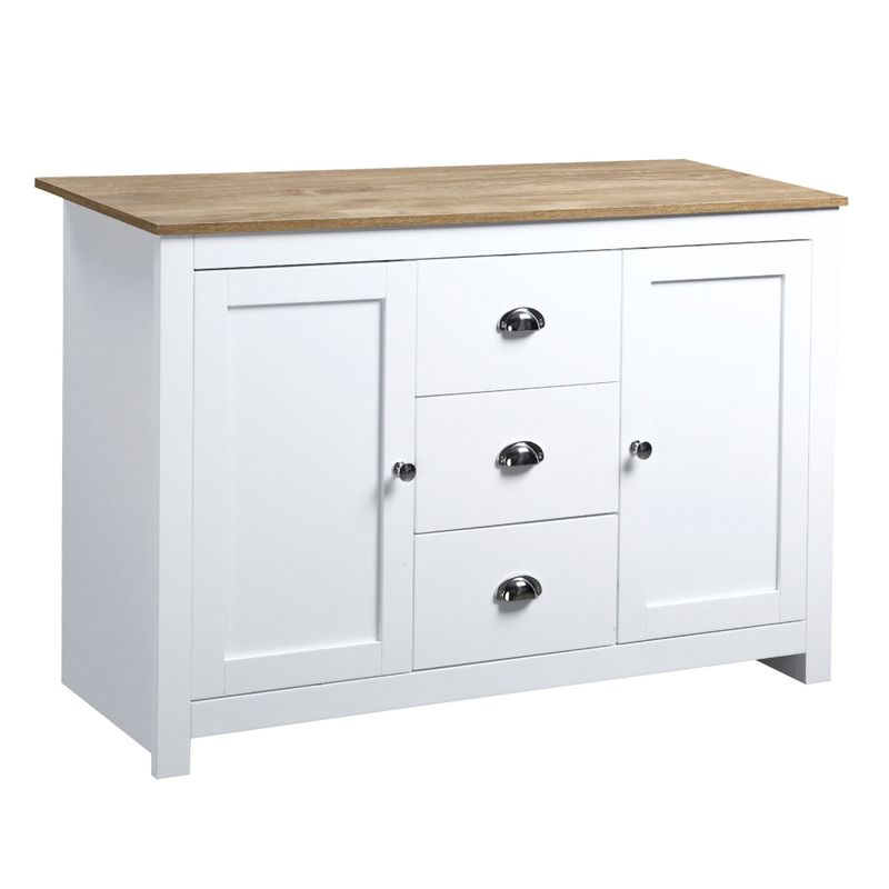 HOMCOM Kitchen Storage Sideboard with Adjustable Shelves, Dining Buffet Server Cabinet with 3 Drawers - White