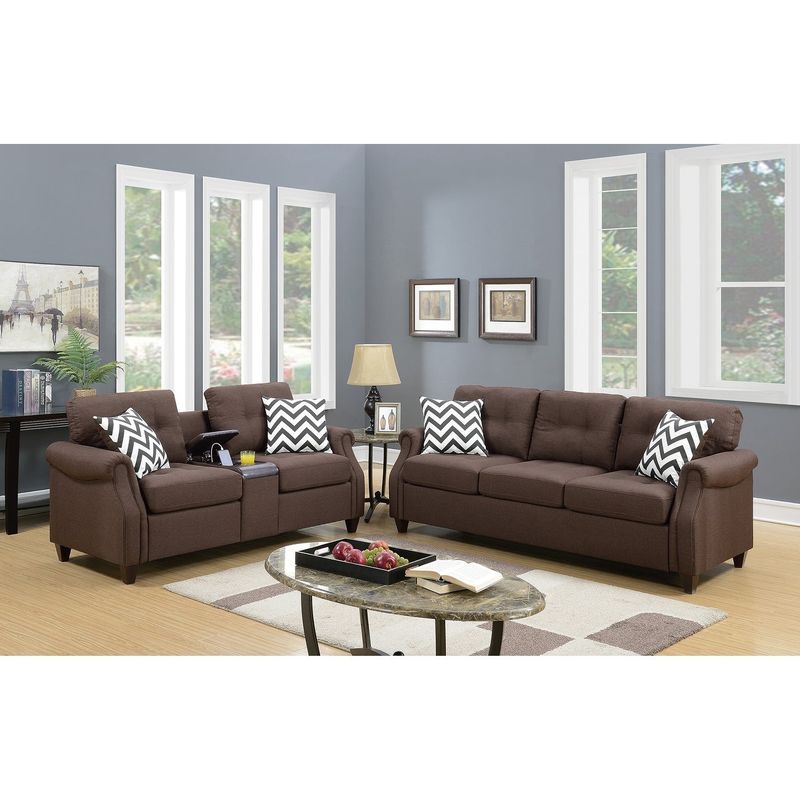 2 Piece Sofa Set With Accent Pillows - Dark coffee