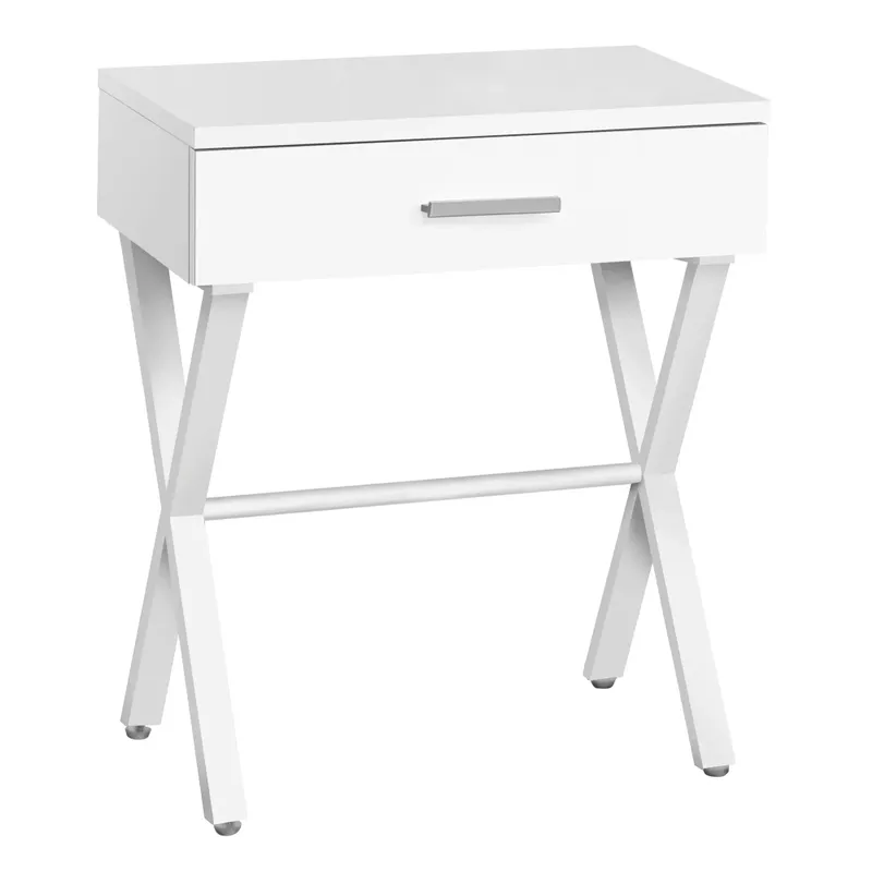Accent Table/ Side/ End/ Nightstand/ Lamp/ Storage Drawer/ Living Room/ Bedroom/ Metal/ Laminate/ White/ Contemporary/ Modern