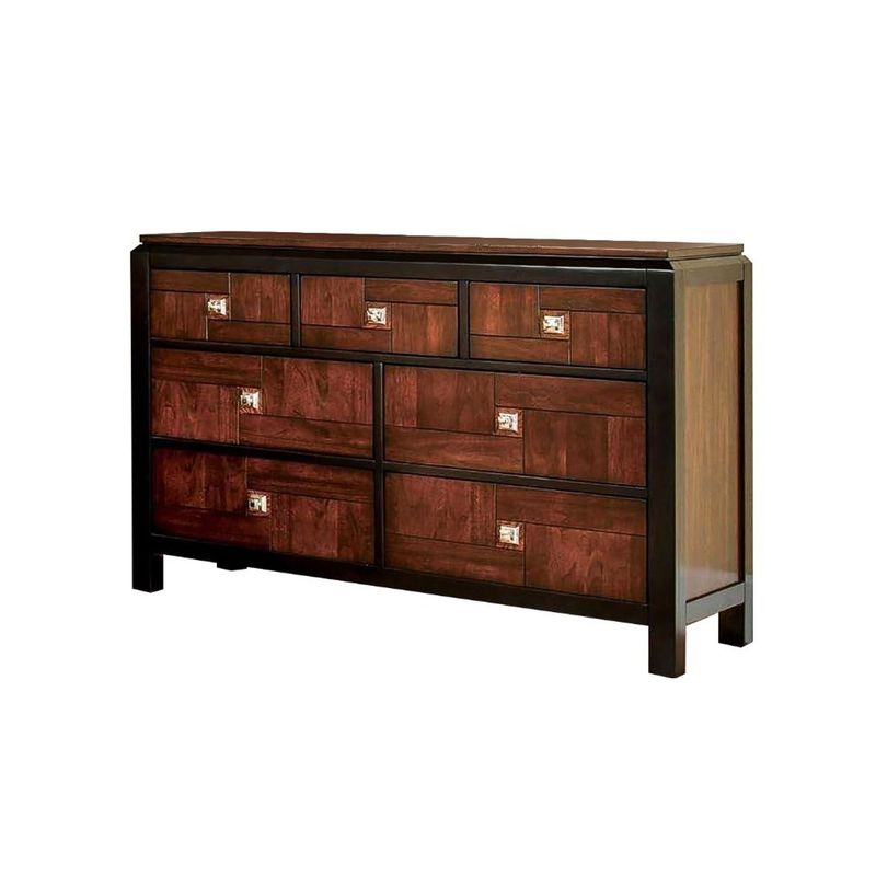 7 Drawers Dresser With Two-Tone Design, Acacia and Walnut - Acacia and Walnut