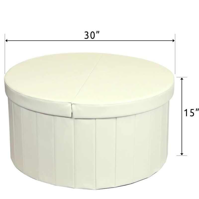 Storage Ottoman with Folding Round Coffee Table Foot Rest Stools, Ivory - Crown Comfort