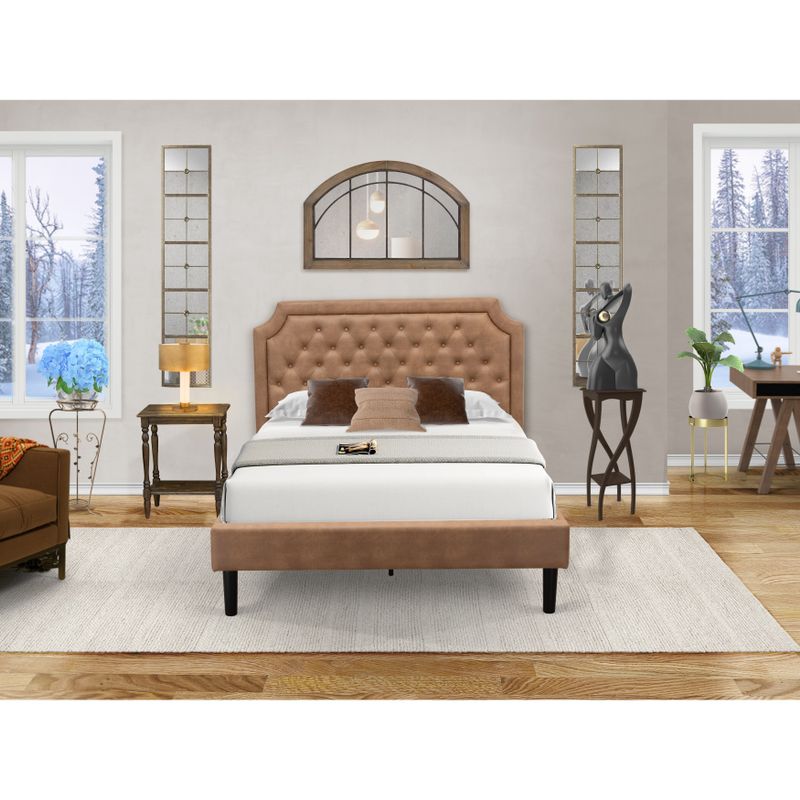 2-Piece Platform Bedroom Set with Bed and Distressed Jacobean Nightstand - Brown Faux Leather and Black Legs (Piece Option) - GB28Q-1BF07