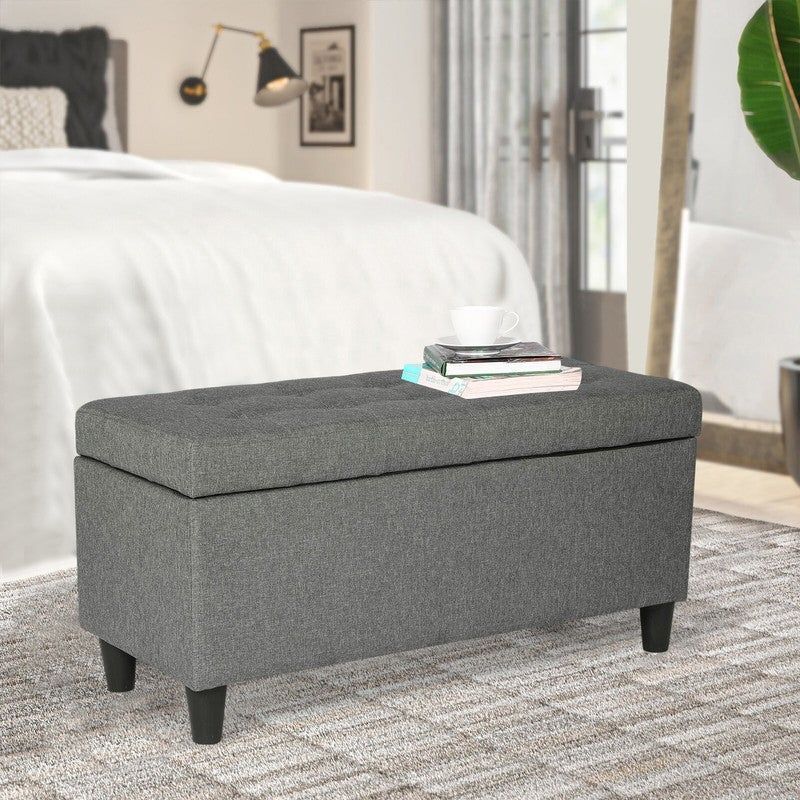 Adeco Storage Ottoman Bed Bench Fabric Tufted Upholstered Foot Stool - Teal