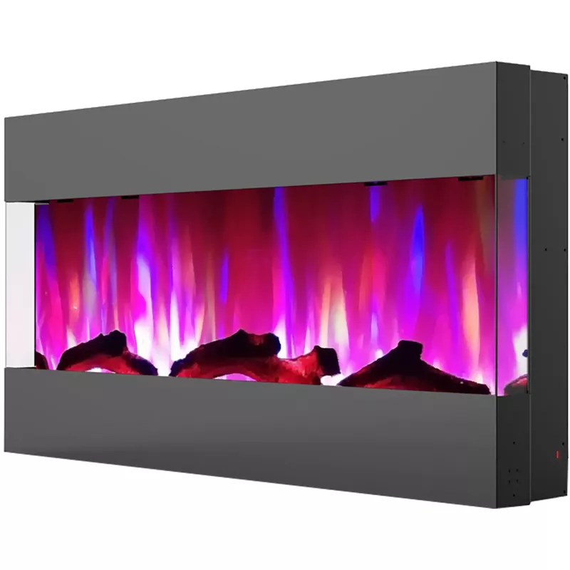42-In. Recessed Wall Mounted Electric Fireplace with Logs and LED Color Changing Display, Black