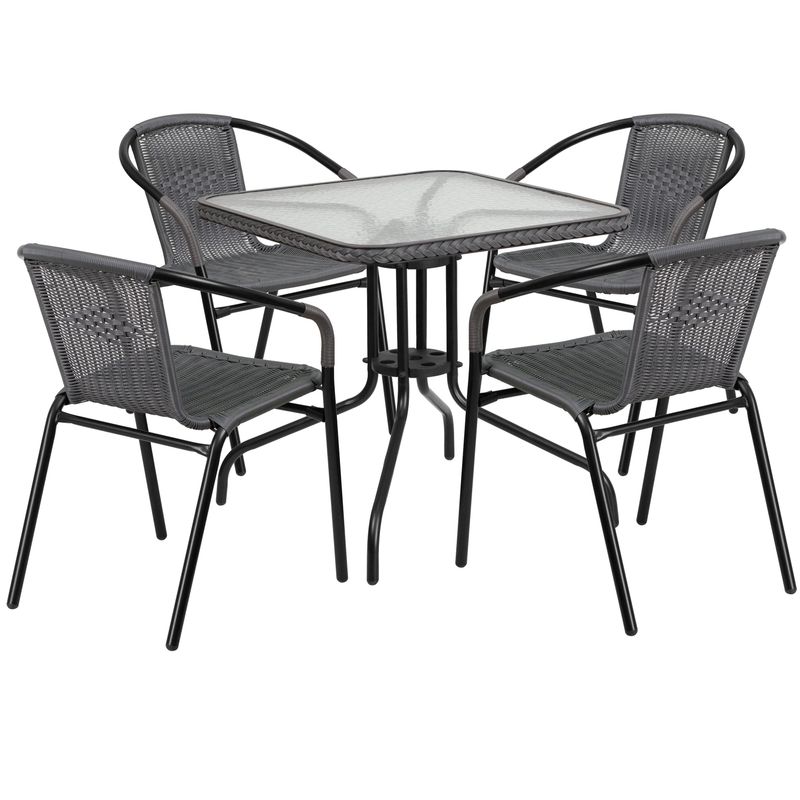 Powder-coated Aluminum/ Rattan Lightweight 5-piece Outdoor Dining Set - Clear Top/Gray Rattan