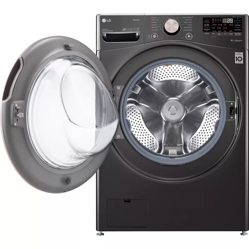 LG - 4.5 Cu. Ft. High-Efficiency Stackable Smart Front Load Washer with Steam and Built-In Intelligence - Black Steel