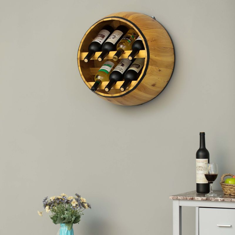 Wooden Hanging Wine Barrel Wine Rack - Brown