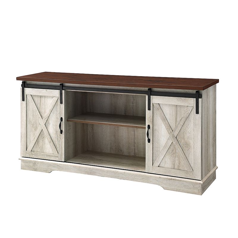 Left Zoom. Walker Edison - Industrial Farmhouse Sliding Door TV Stand for Most TVs up to 65" - Rustic White Brown