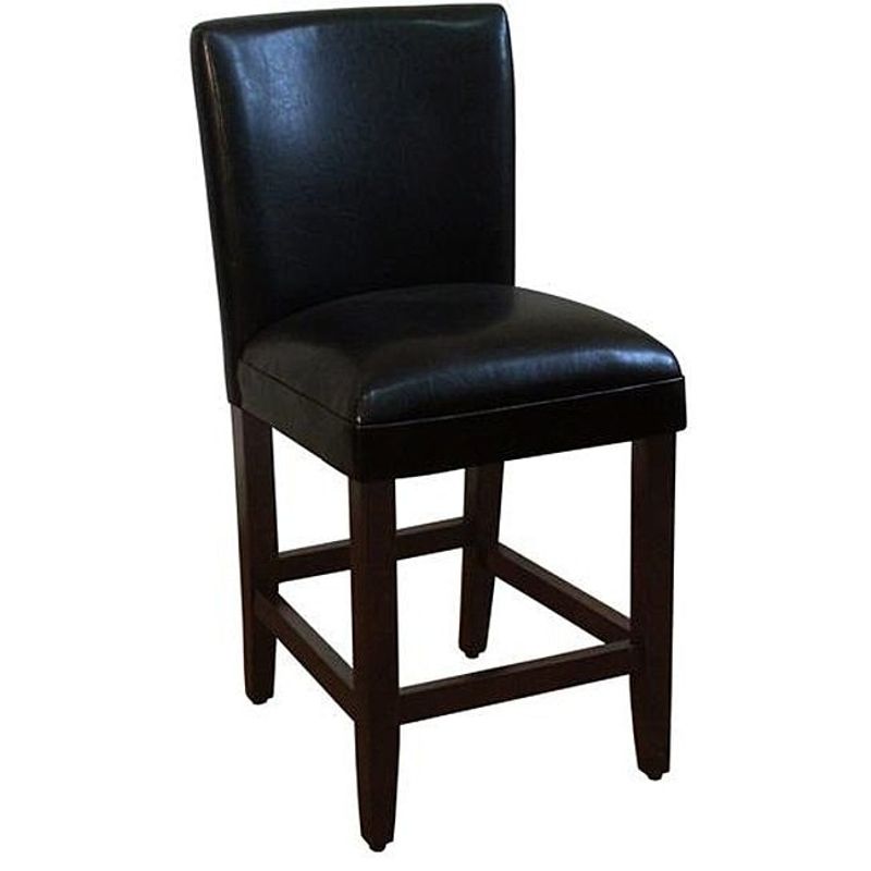 HomePop 24-inch Luxury Black Faux Leather Barstool - 24 inches - Black