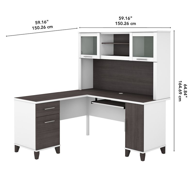 Somerset 60W L Shaped Desk with Hutch - Sand Oak