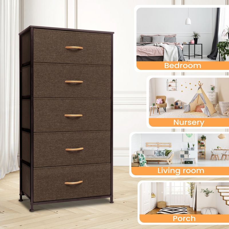 Pellebant Fabric Vertical Dresser Storage Tower with 5 Drawers - Brown - 5-drawer