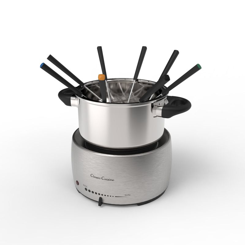 Stainless Steel Fondue Pot Set Includes 8 Forks By Classic Cuisine - Stainless Steel