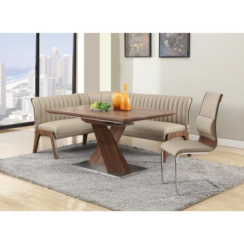 Somette Vertical Channel Back Nook with Wooden Legs - Single - Taupe - Dining Height