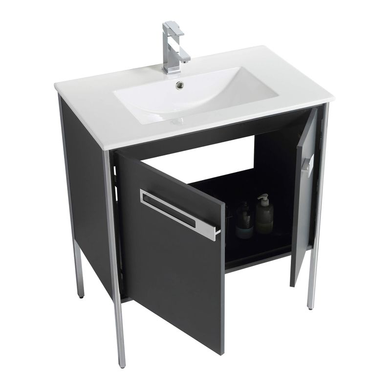 Fine Fixtures Oakville Bathroom Vanity  with White Ceramic Sink - Mild Grey Oak - Black Hardware - 30 Inch