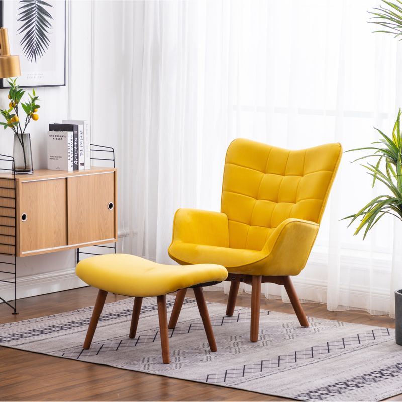 Carson Carrington Aasen Silky Velvet Tufted Accent Chair with Ottoman - Yellow
