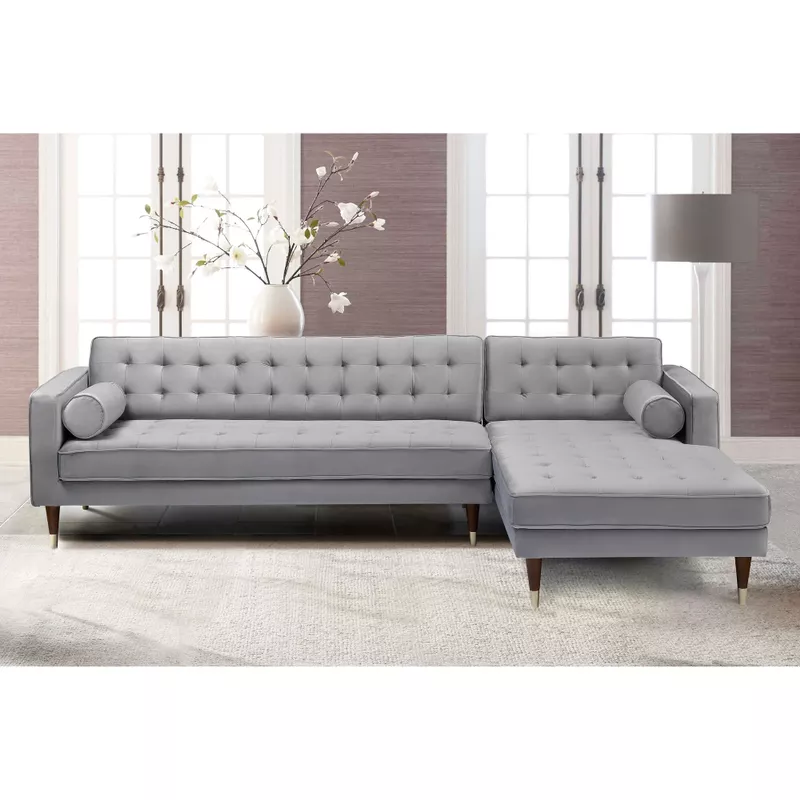 Somerset Grey or Taupe Velvet Tufted Right Side Sectional Sofa - Grey