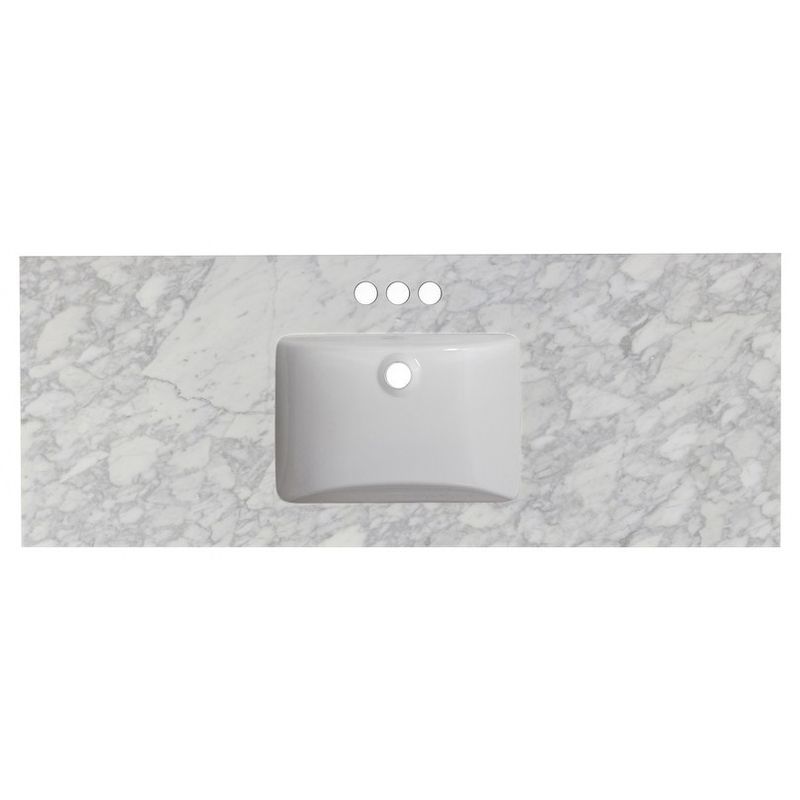 47.5-in. W X 18.25-in. D Quartz Top With Backsplash In Bianca Carara Color For 3H4-in. Faucet - White UM Sink