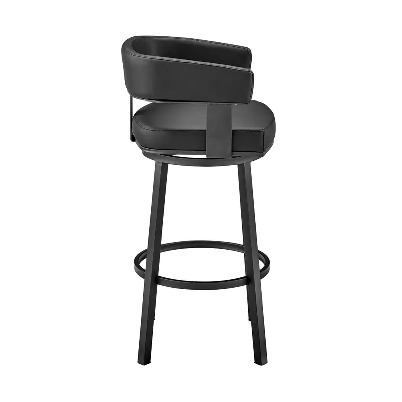 Lorin 30" Bar Height Swivel Bar Stool in Black Finish and Black Faux Leather