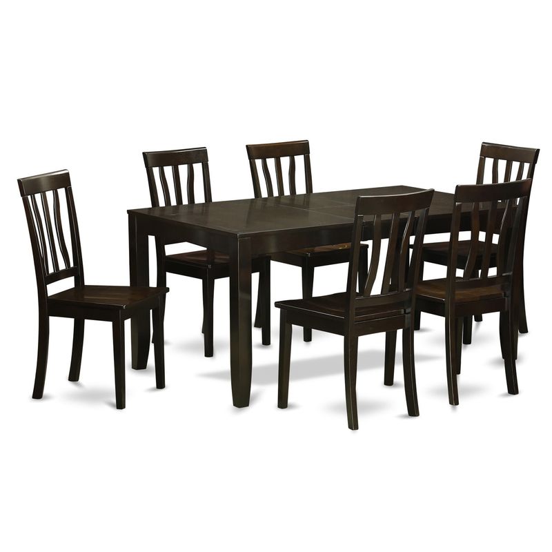 LYAN7-CAP Black Rubberwood 7-piece Dining Room Set with Leaf - Faux Leather