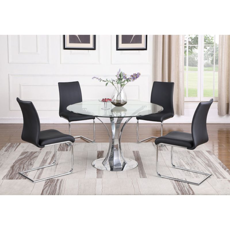 Somette 5-Piece Dining Set with Round Glass Table & Chairs - Black