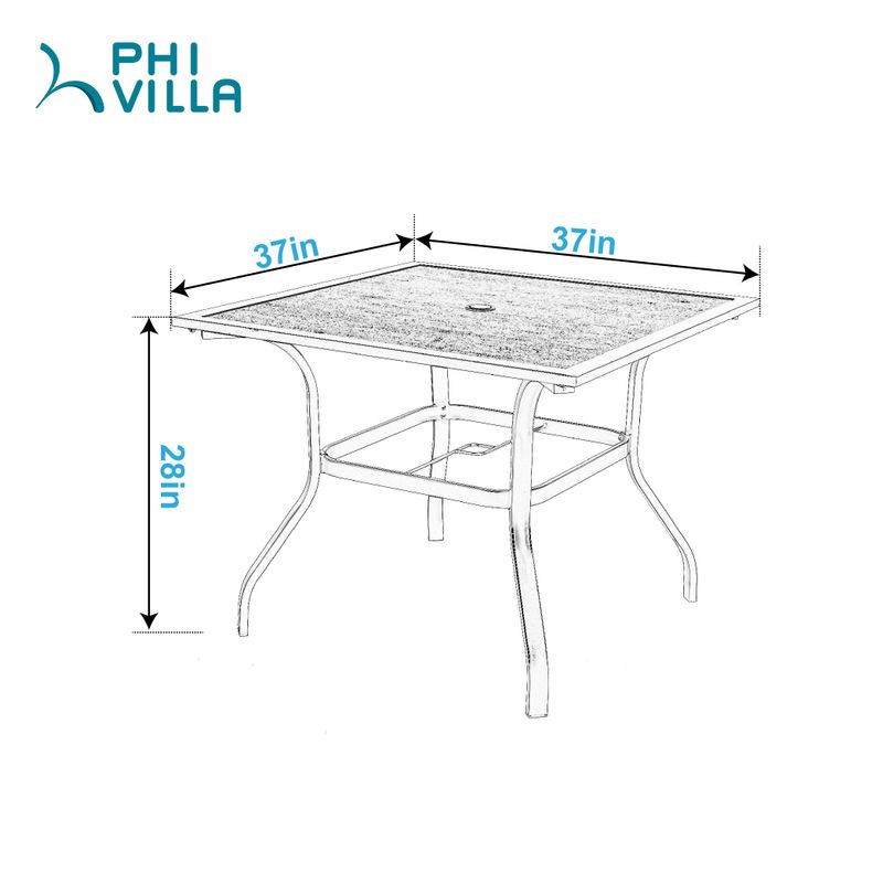 PHI VILLA 5-Piece Patio Dining Set Metal E-coating of 6 Stackable Chairs & 1 Umbrella Hole Metal Table with Wood-like Table Top -...
