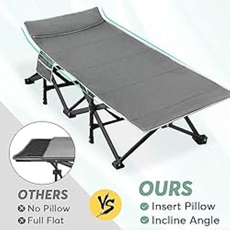 Slendor XXL Folding Camping Cot for Adults,79" L x 32" W x 19" H Camp Cot, Oversized Sleeping Cot with Mattress, Carry Bag, Strapping,...