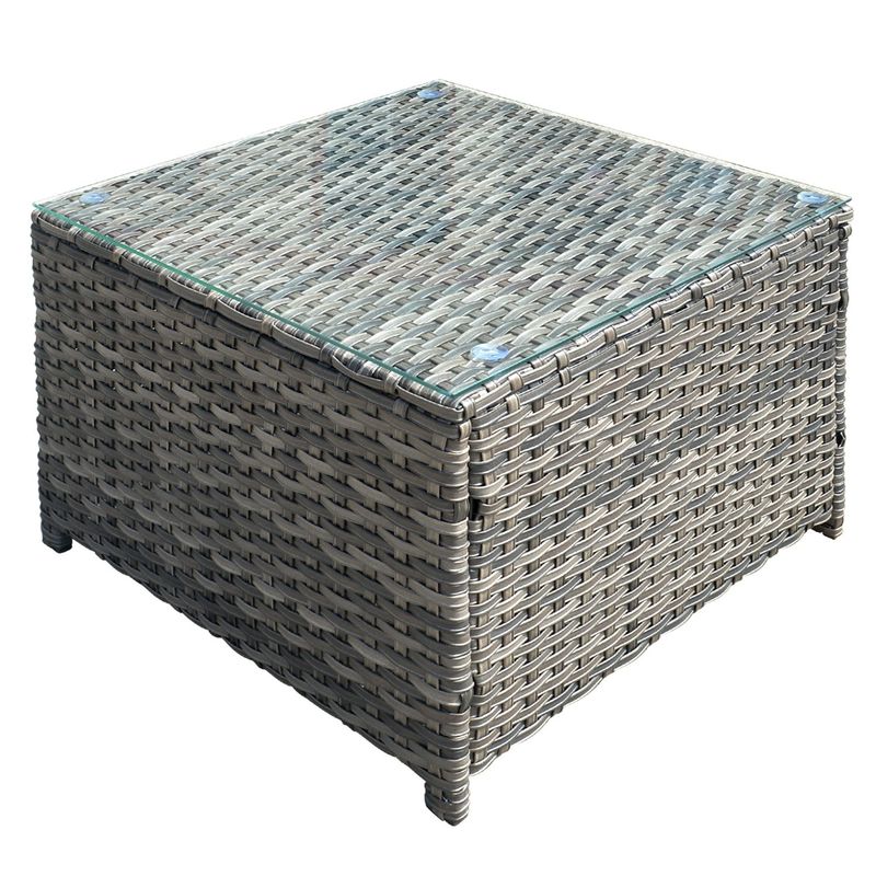 OVIOS Patio Outdoor Wicker Coffee Table with Glass Top - Grey