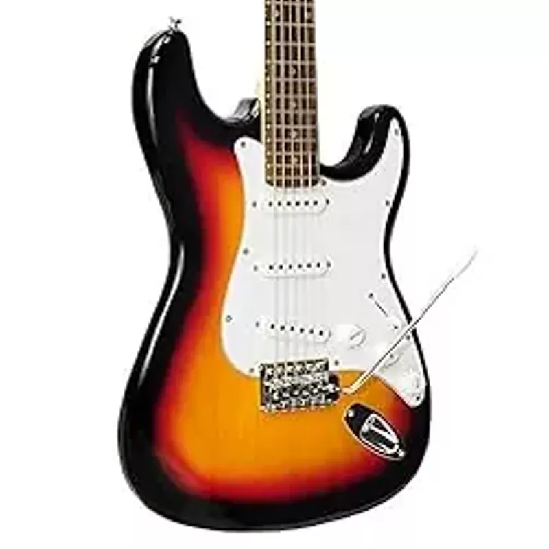 Pyle 6 String PylePro Full Size w/Amp, Case & Accessories, Electric Guitar Bundle, Beginner Starter Package, Strap, Tuner, Pick, Ready to Use Out of The Box, Sunburst (PEGKT15SB.5), Left