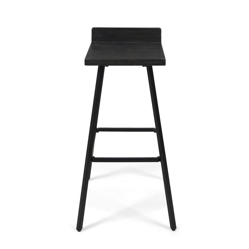Bidwell Contemporary Indoor Acacia Wood Bar Stools (Set of 2) by Christopher Knight Home - dark brown finish + black metal
