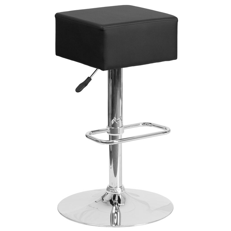 Contemporary Vinyl Adjustable Height Barstool with Chrome Base - Black