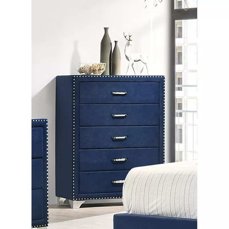 Melody 5-drawer Upholstered Chest Pacific Blue