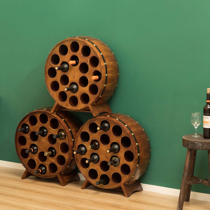 Wooden Stackable Round Shaped Wine Barrel Wine Rack, 1 Rack - Brown