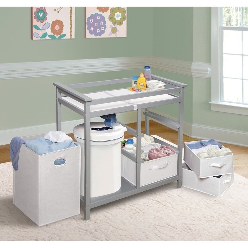 Modern Baby Changing Table with Hamper and 3 Baskets - Cherry/Ecru Baskets
