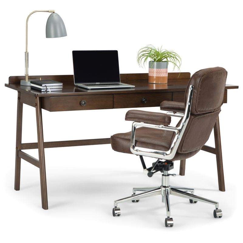 WYNDENHALL Lisa SOLID WOOD Transitional 60 inch Wide Desk in Natural Aged Brown - Natural Aged Brown