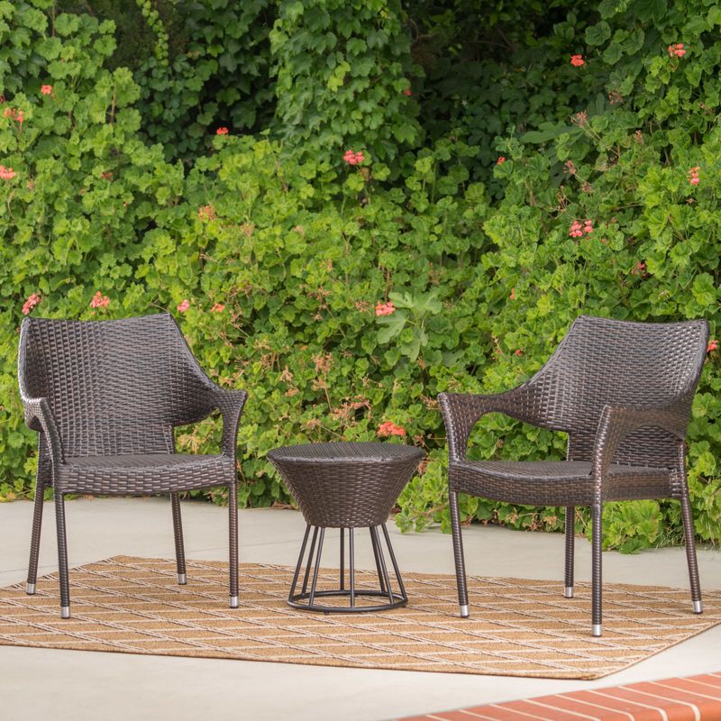 Dover Outdoor 3-Piece Wicker Stacking Chair Chat Set by Christopher Knight Home - Multibrown