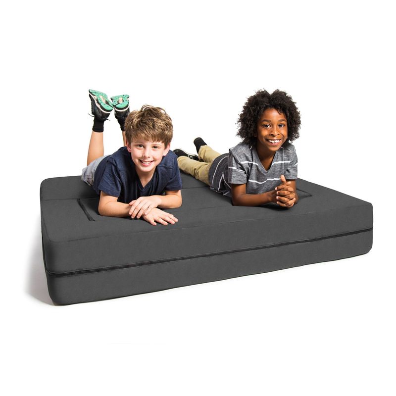 Jaxx Big Kids Convertible Sleeper Sofa & Ottoman Set - charcoal