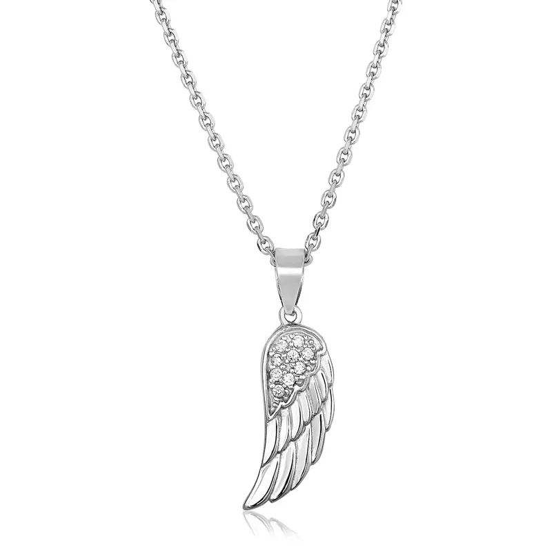 Sterling Silver with Textured Angel Wing Pendant (18 Inch)