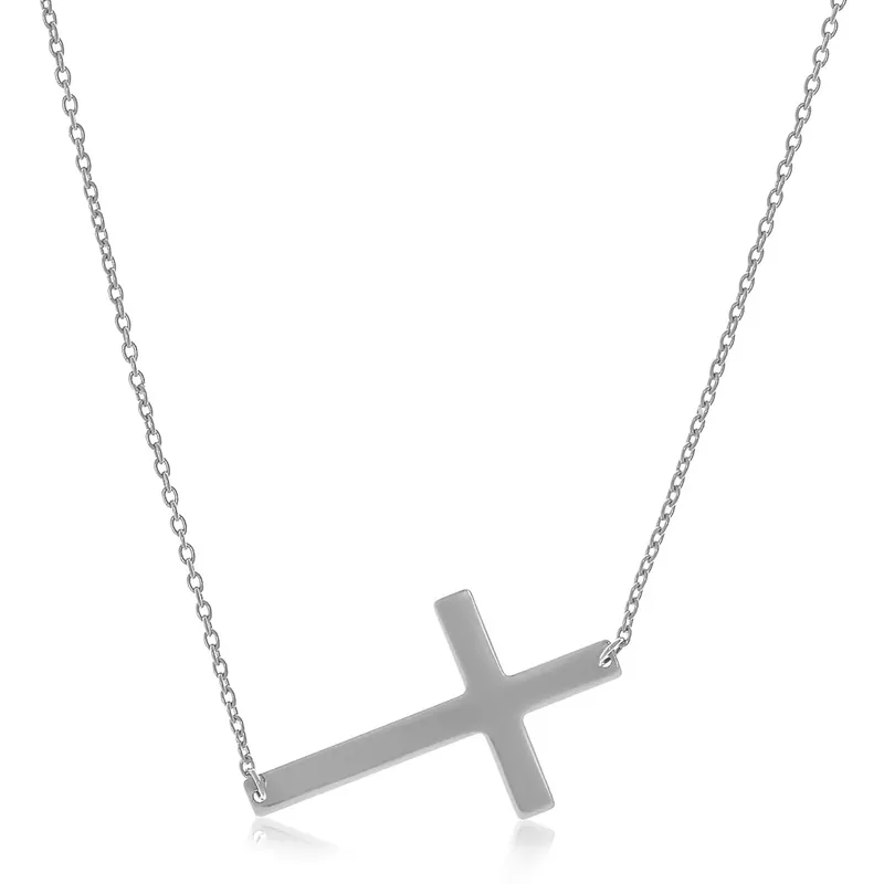 14k White Gold Plain Cross Motif Necklace (18 Inch)